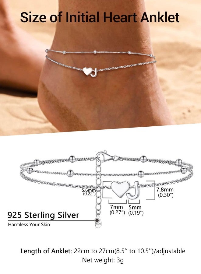 PROSILVER Ankle Bracelets for Women S925 Sterling Silver Anklets for Women Waterproof, Dainty Layered Heart Anklet, Beach Initial Anklet for Summer, Letter J - Image 4